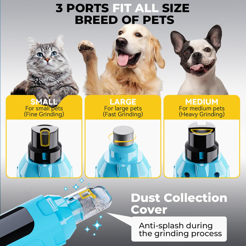 Dog Nail Grinder 6-Speed with LED Display, Dog & Cat Nail Clippers and Trimmers, Pet Nail Grinder with 2 LED Lights - Super Quiet Rechargeable Claw Trimmer for Large Medium Small Dogs/Cats (Blue) Blue - PawsPlanet Australia