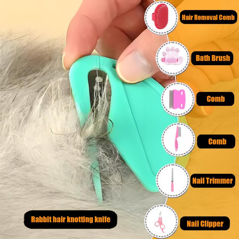 Rabbit Grooming Kit – Bunny Grooming Kit with Shedding Brush, Nail Clippers & Comb – Small Animal Grooming Supplies for Rabbits, Guinea Pigs, Hamsters, Ferrets - Small Pet Shedding & Care (Pink) Pink