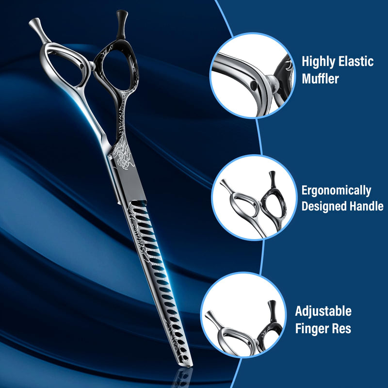 Purple Dragon 7-Inch Chunkers Dog Grooming Scissors - Professional Pet Hair Trimming Shears for Dogs & Cats, Sharp 440C Japanese Steel, Ergonomic Design for Comfort and Precision Chunker - PawsPlanet Australia