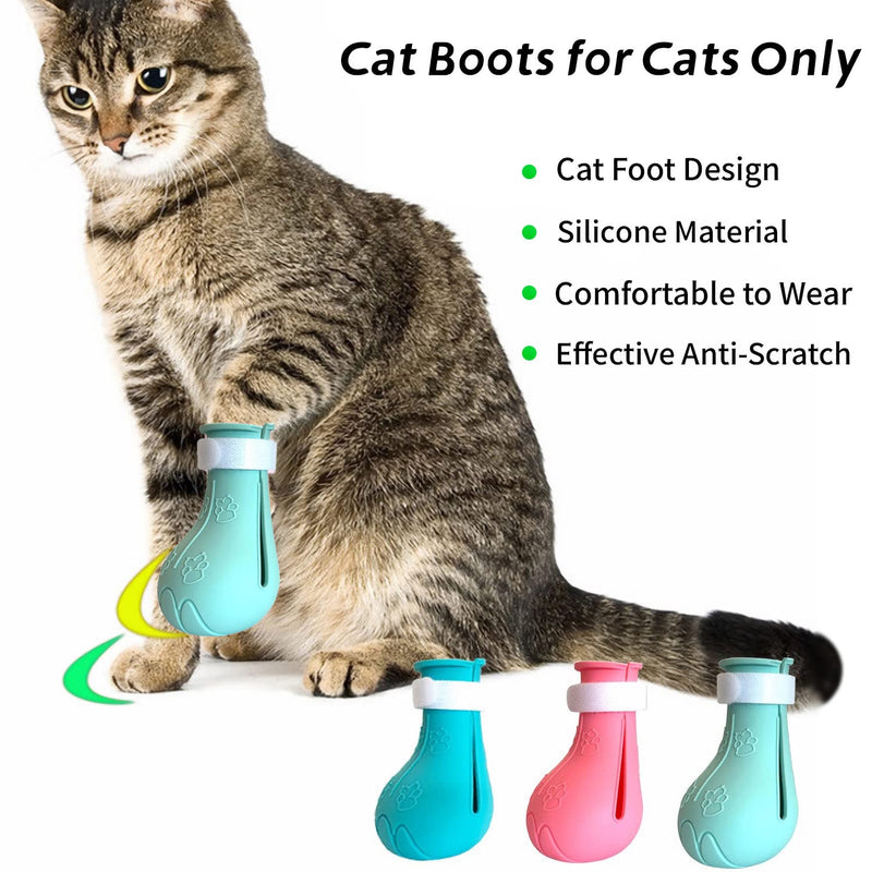 Cat Claw Covers Cat Boots for Cats Only, Cat Anti-Scratch Shoes Adjustable Prickly Anti-Off Shoes, Soft Silicone Cat Paw Protector Boots for Cat Grooming Bathing Shaving to Prevent Scratching (Blue) Blue-1 - PawsPlanet Australia