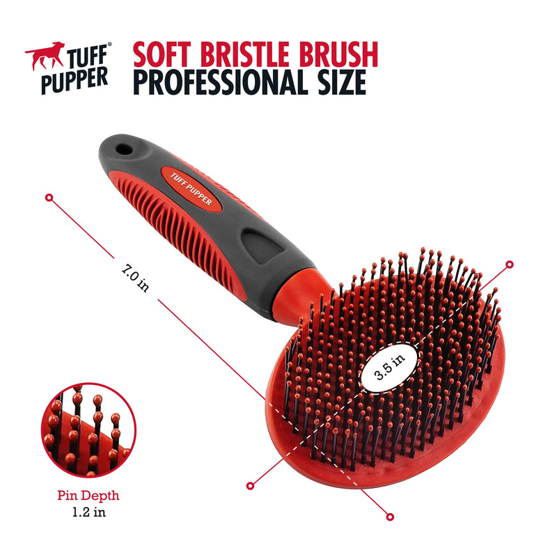 Tuff Pupper Round Bristle Soft Brush for Dogs and Cats | Gentle Grooming for Short or Long Hair | Soft Pin Tool for Sensitive Skin | Detangle & Remove Loose Fur | For Dematting & Detangling Undercoat Soft Bristle Brush - PawsPlanet Australia