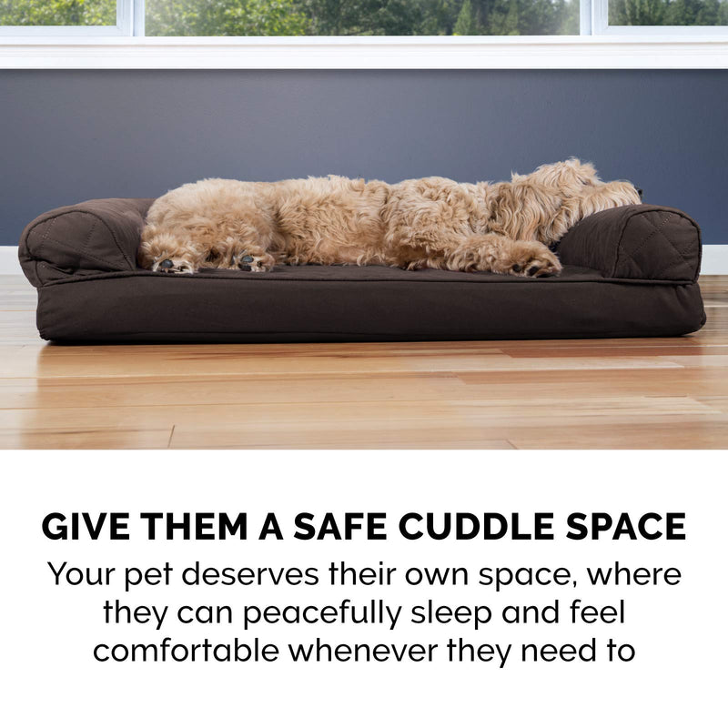 Furhaven Cooling Gel Dog Bed for Medium/Small Dogs w/ Removable Bolsters & Washable Cover, For Dogs Up to 35 lbs - Quilted Sofa - Coffee, Medium Coffee (Quilted) - PawsPlanet Australia