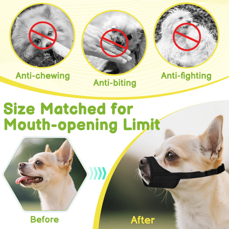 Mayerzon Short Snout Dog Muzzle for Small Medium Dogs, Soft & Sturdy Fabric, Anti Excessive Biting Chewing, Suits Schnauzer Bully Boxer Puppy for Grooming Vet Visits Walk, Allows Drinking(Black, M) Black M [Snout Cir: 8.5-9.5"] - PawsPlanet Australia