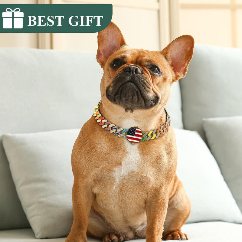Gold Chain Dog Collars with Personalized, Diamond Collar Cuban Link 19MM Strong Heavy Duty Chew Proof, Dog Collar with AirTag Holder, Pet Collar for Small Medium Large Dogs (L:18"-22") L:18"-22"