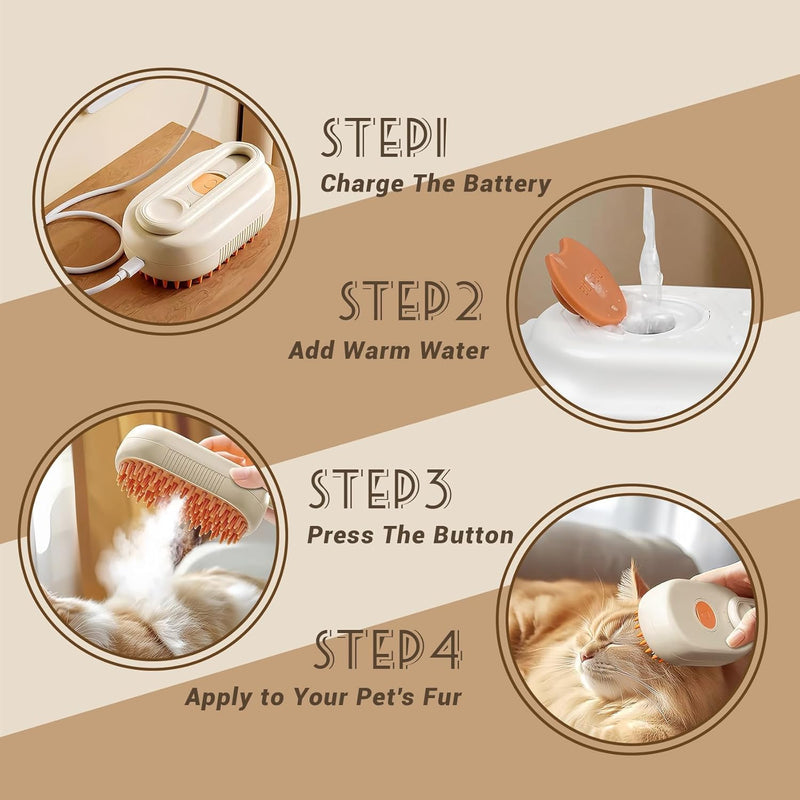 Cat Brush Cat Steam Brush Rechargeable Steamy Pet Grooming For Shedding, Water Spray Massage Brushs, Dog Hair Removal Self Cleaning Brushs Steamer Wet Spa Comb (White) - PawsPlanet Australia