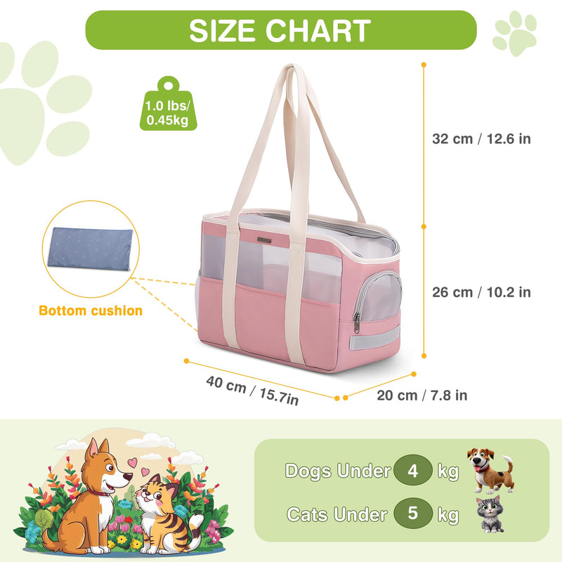 ALLSOPETS Soft Pet Carrier Bag for Small Dogs and Cats, Foldable Breathable Dog Handbag with Safety Strap, Lightweight Puppy Sling Tote for Travel Vet Visits Outdoor (Pastel Pink) Pastel Pink - PawsPlanet Australia