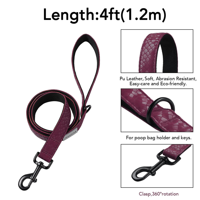 Soft Leather 4ft Dog Collar and Leash Set,Stylish 4ft PU Leather Dog Training Leash, Adjustable Durable Pet Collars with Quick Release Buckle for Large Dogs,Medium Dogs,Red-Brown red-brown - PawsPlanet Australia