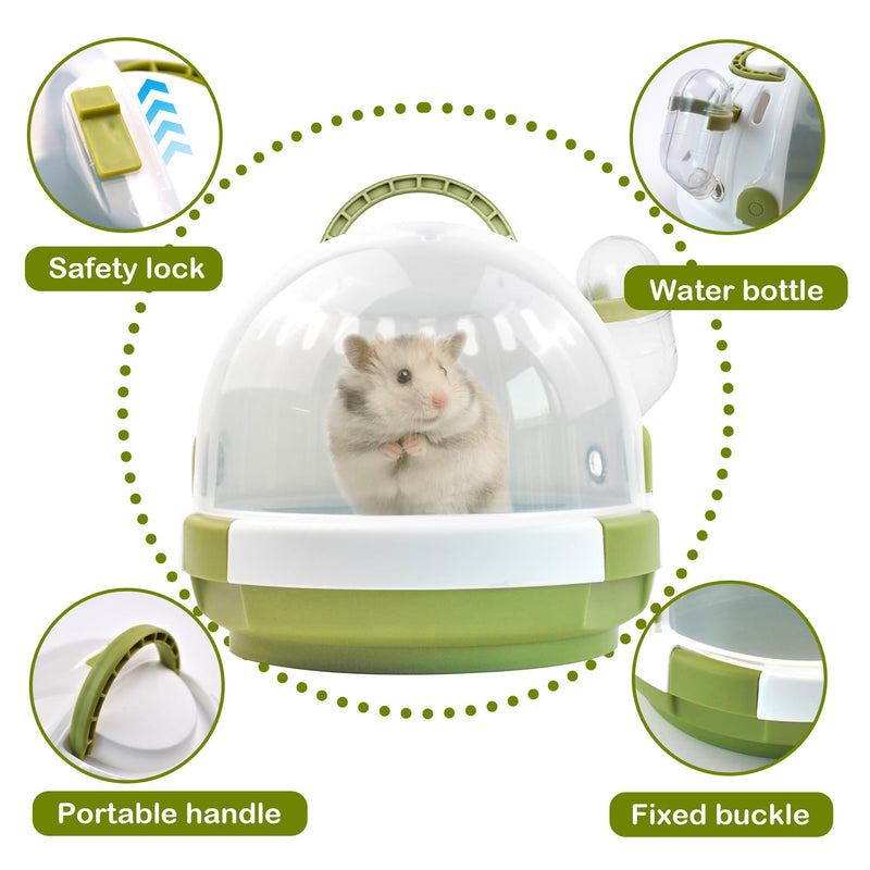 Hamster Carrier Cage with Water Bottle,Portable Dwarf Hamster Travel Carrier Plastic Guinea Pig Carrier Small Animal Breathable Outdoor Cage for Hamsters Chinchillas Hedgehog (Green) 【Green】