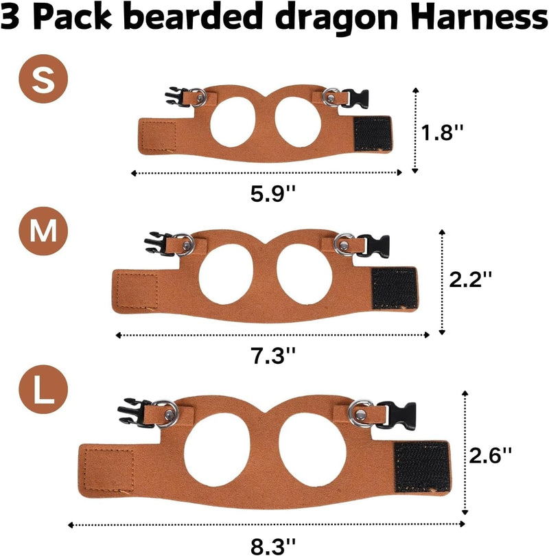 3PC Bearded Dragon Harness Leash Set Adjustable Soft Suede Leather Vest Harness with Traction Rope Outdoor Walking Escape-Proof for Reptile Lizard Squirrel Ferret (Brown) Brown - PawsPlanet Australia