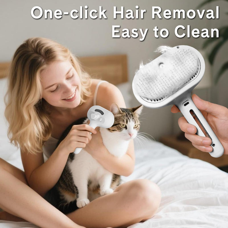 Pet Steam Brush for Dogs & Cats - 2-in-1 Deshedding & Detangling Tool with Steam Spray, Anti-Static Grooming Brush for Long/Short Haired Pets, Waterless Cleaning & Massage(White) White - PawsPlanet Australia
