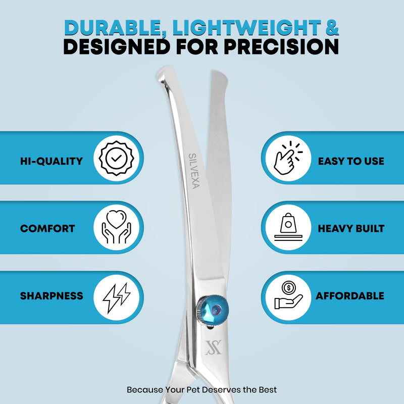 6.5” Curved Pet Grooming Scissors – Professional Dog Hair Cutting Shears with Blue Adjustable Tension Screw & Comfort Grip – Ideal for Face, Ears, Paws & Finishing - PawsPlanet Australia