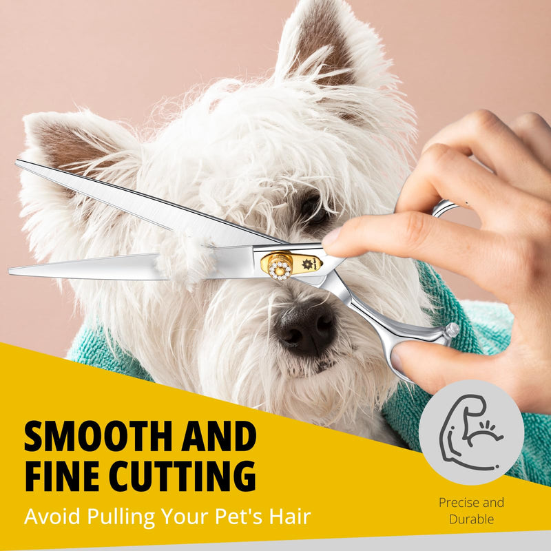 Dream Reach 8 Inch Ergonomic Dog Scissors, 440C Stainless Steel, Professional Pet Grooming Scissors with Adjustable Screw Fur Scissors - PawsPlanet Australia