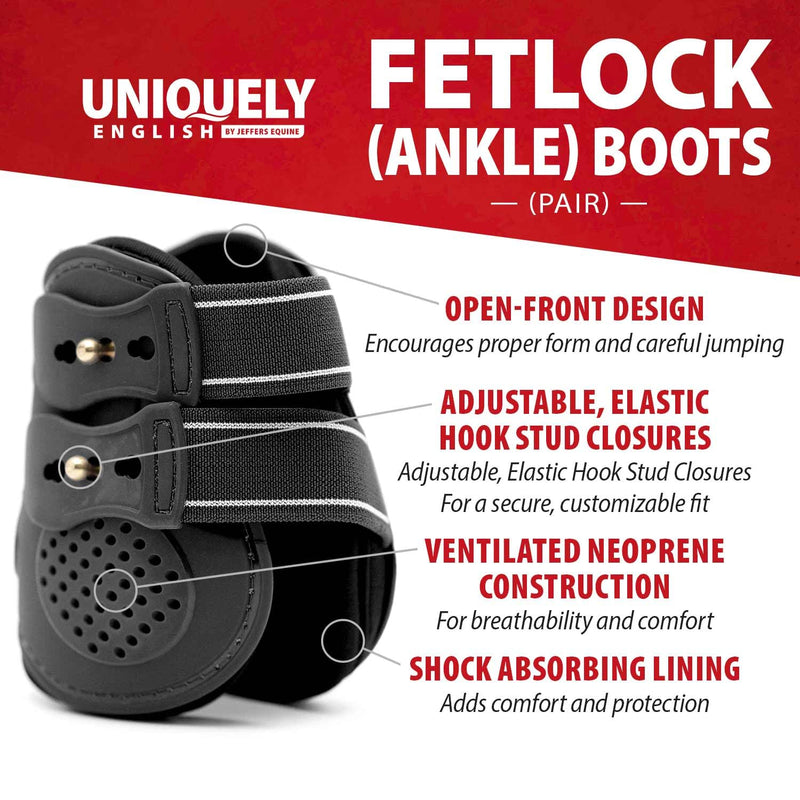 Jeffers Uniquely English Fetlock Boots for Horses, Pair - Breathable Neoprene Horse Leg Protection for Equine Ankles & Lower Leg Support for High Impact Activity & Daily Use - Medium Black