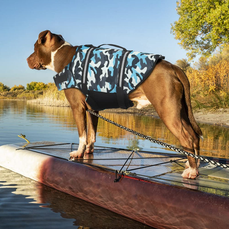 Doglay Dog Life Jacket, Dog Life Vest for Swimming Boating, Adjustable Puppy Life Jacket with Reflective Stripes, Superior Buoyancy Dog Swimming Vest for Small Medium and Large Dogs X-Large Blue Camo - PawsPlanet Australia