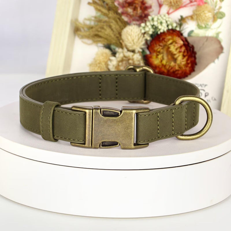 Didog Soft PU Leather Dog Collar, Stylish Quick Released Dog Collars for Small Dogs, Easy Clean Adjustable Pet Collar for Daily Walking, Dark Green, S Fit 10-16" Neck S：Fit 10-16" Neck - PawsPlanet Australia