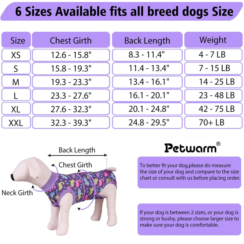PetWarm Dog Surgical Suit Female Spay,Dog Coat's Inner Clothes,Substitute E-Collar & Cone Prevent Pet Surgery Recovery Suit Anti-Licking Dog Surgery Recovery Suit Soft Dinosaur Pattern,Purple,M Medium (Back:19.3-23.3'', Weight:14-25LB) Purple - PawsPlanet Australia