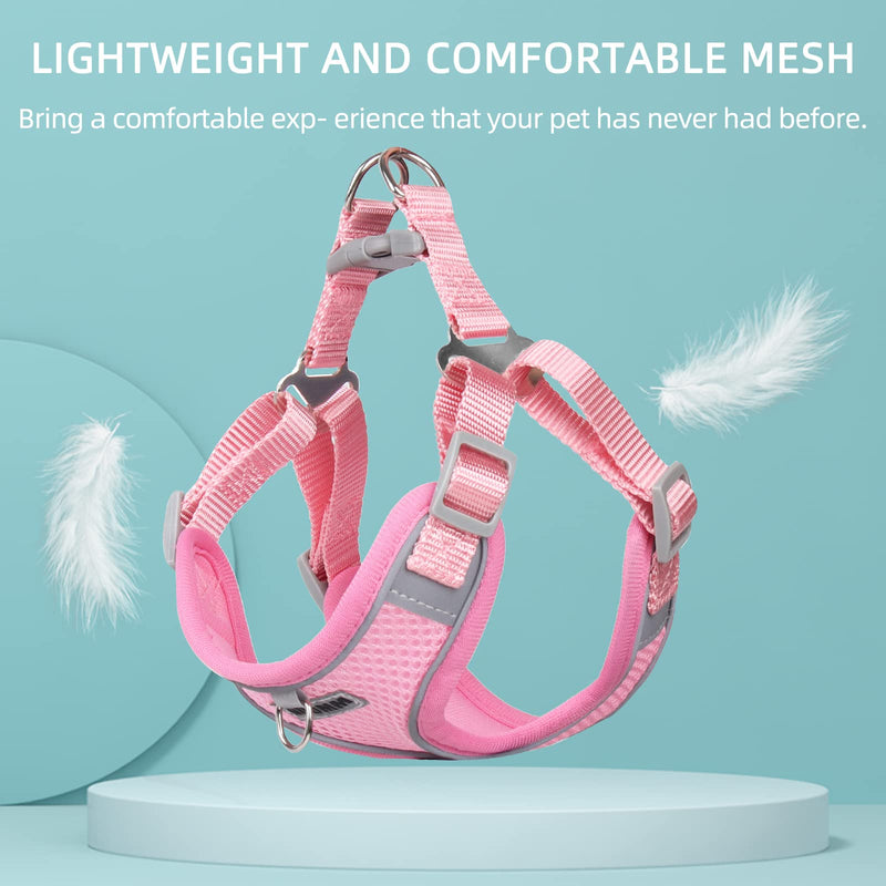 rennaio Dog Harness No Pull, Adjustable Puppy Harness with 2 Leash Clips, Ultra Comfort Padded Dog Vest Harness, Reflective Dog Harness and Leash Set for Small and Medium Dogs Pink S - PawsPlanet Australia