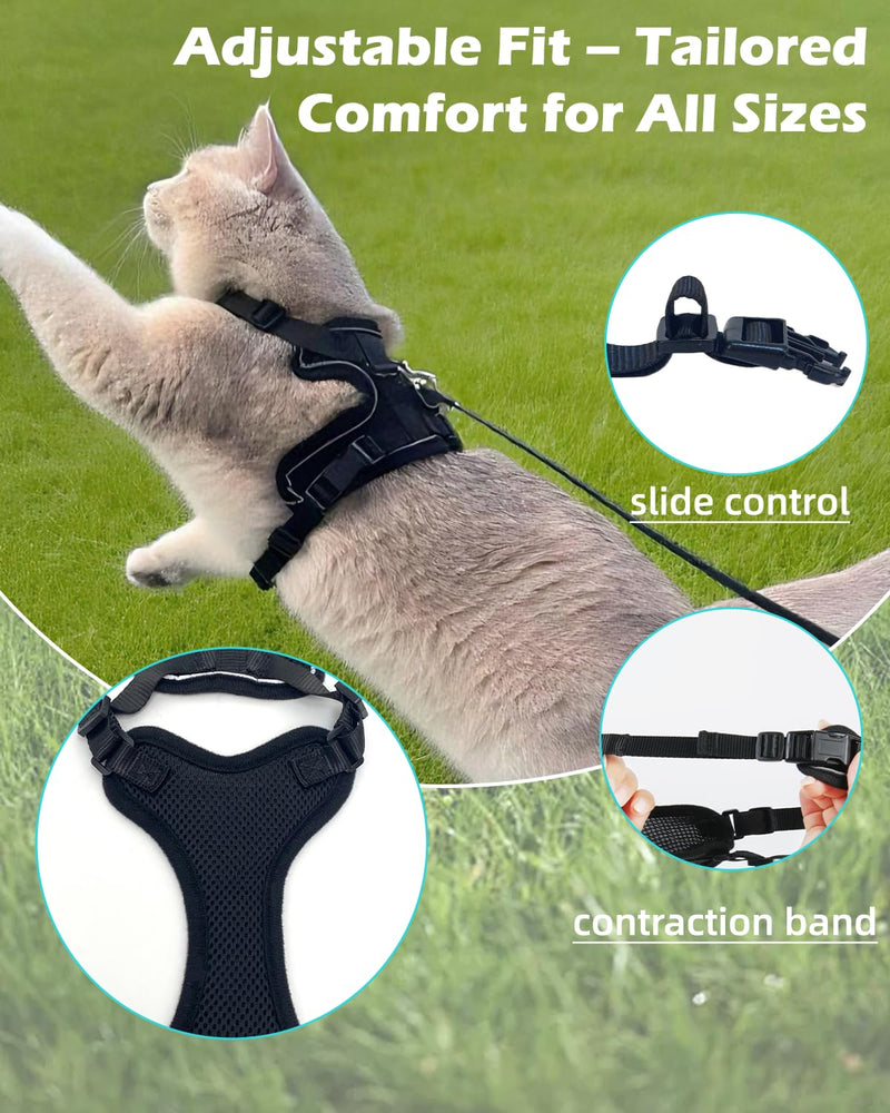 Luxelle 2 Pack Escape-Proof Cat Harness and Leash Set for Walking – Adjustable No Pull Soft Vest with Easy-Wear Buckle, Reflective Straps, Breathable Mesh – Outdoor Travel Harness for Cats & Kittens Black XS - PawsPlanet Australia