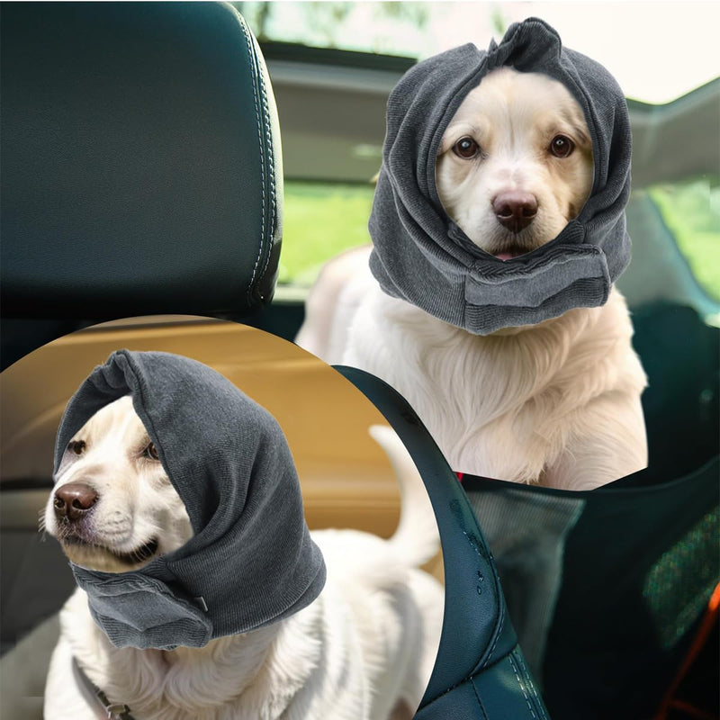 Qury Adjustable Calming Headband for Dogs with Magic Bands, Calming Hood for Dogs Against Anxiety, Keeps them Warm, Ear Protection Grey