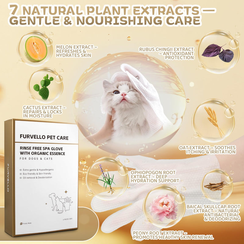 4 in 1 Pet Glove Wipes for Dogs & Cats, 7 Plant Extracts, Hypoallergenic Pet Cleaning Wipes, Dog Washing Gloves Extra Thick, Lick-Safe, Rinse Free for Grooming and Travel, 6PCS Fruit Scent 6 Count – Travel Pack - PawsPlanet Australia