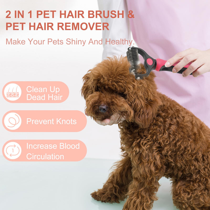 Pet Grooming Brush, Double Sided Undercoat Rake for Dogs & Cats, Professional Deshedding Brush and Dematting Tool, Safe and Effective Removing Knots, Mats, Tangles,and Flying Hair (Pink) Pink - PawsPlanet Australia