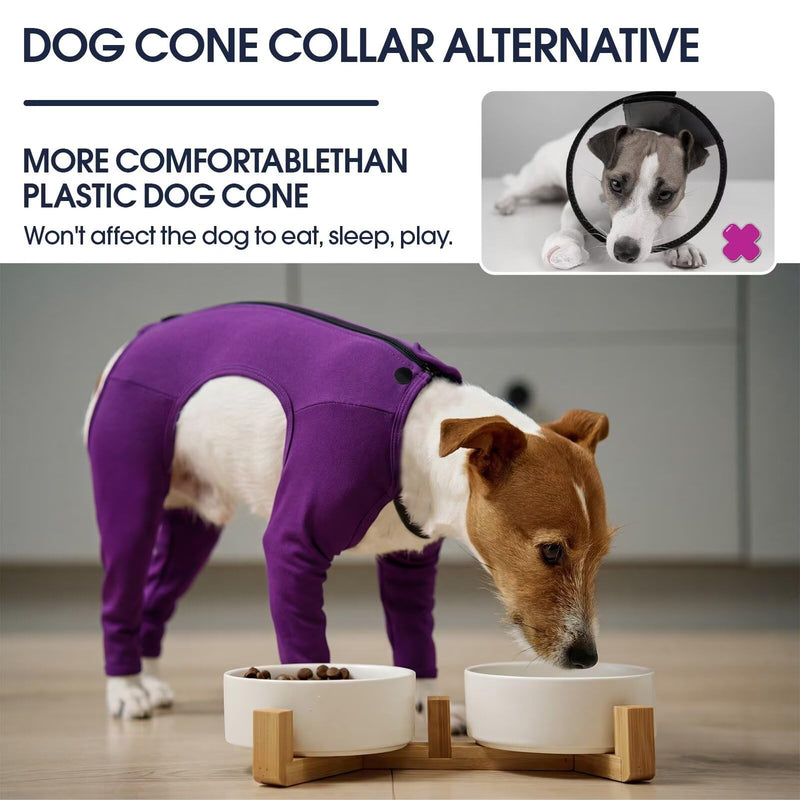 IECOii Dog Post Surgery Body Suit with Legs,Stretchy Soft Dog Onesie Surgery Recovery Suit Vest,Long Leg Medical Pet Shirt after an Operation,Zipper Closure Medical Pet Shirt Dogs,Purple,Size XL XL(Back Lenth:18.5") Purple