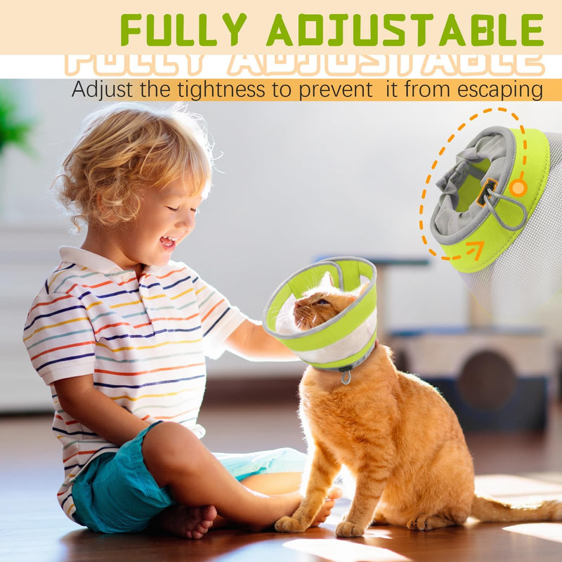Breathable Air Mesh Cat Cone Collar Soft - Adjustable Recovery Collar to Stop Licking After Surgery, Foldable Lightweight E-Collar for Cats & Kittens (Green,S) S(Neck Girth:4.5"-8") Green
