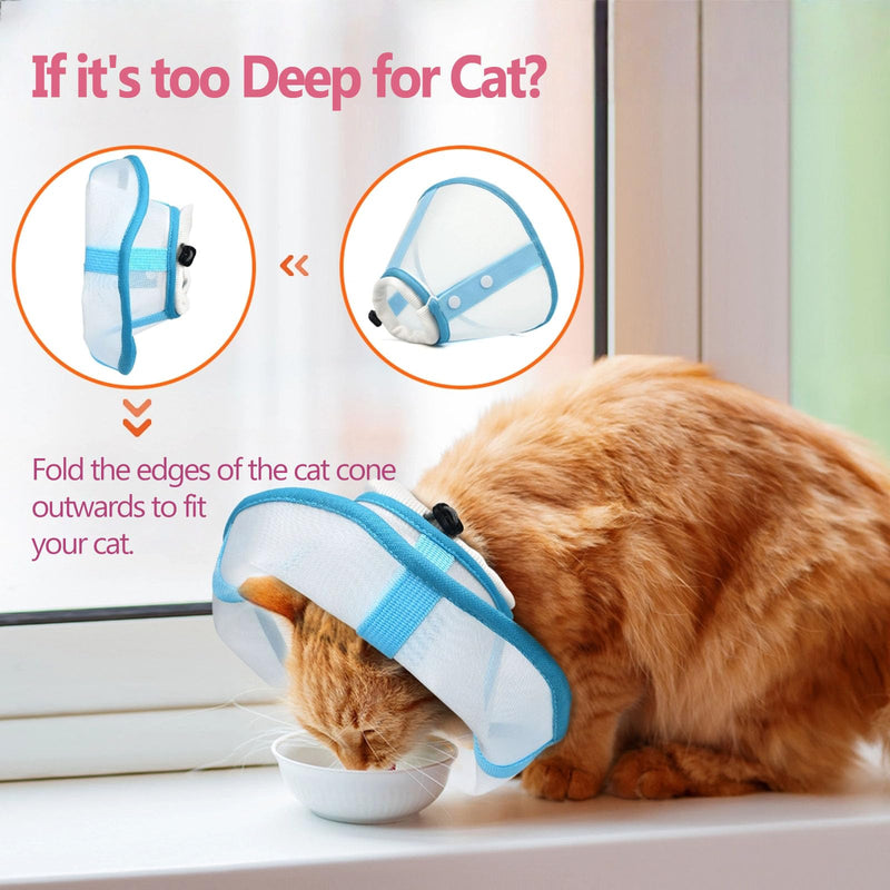 Cat Cone Collar Soft, Lightweight Mesh Recovery E Collar to Stop Licking, Breathable Cone for Cats & Small Dogs Surgery/Grooming Use, Blue M Blue-Medium