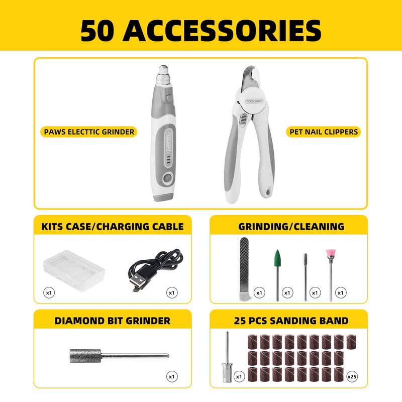 Dog Nail Grinder and Clippers - Upgraded 3-Speed Electric Rechargeable Pet Nail Trimmer with LED Light Super Quiet Paws Grooming Kit Painless Grinding Tool for Large Medium Small Dogs & Cats - PawsPlanet Australia