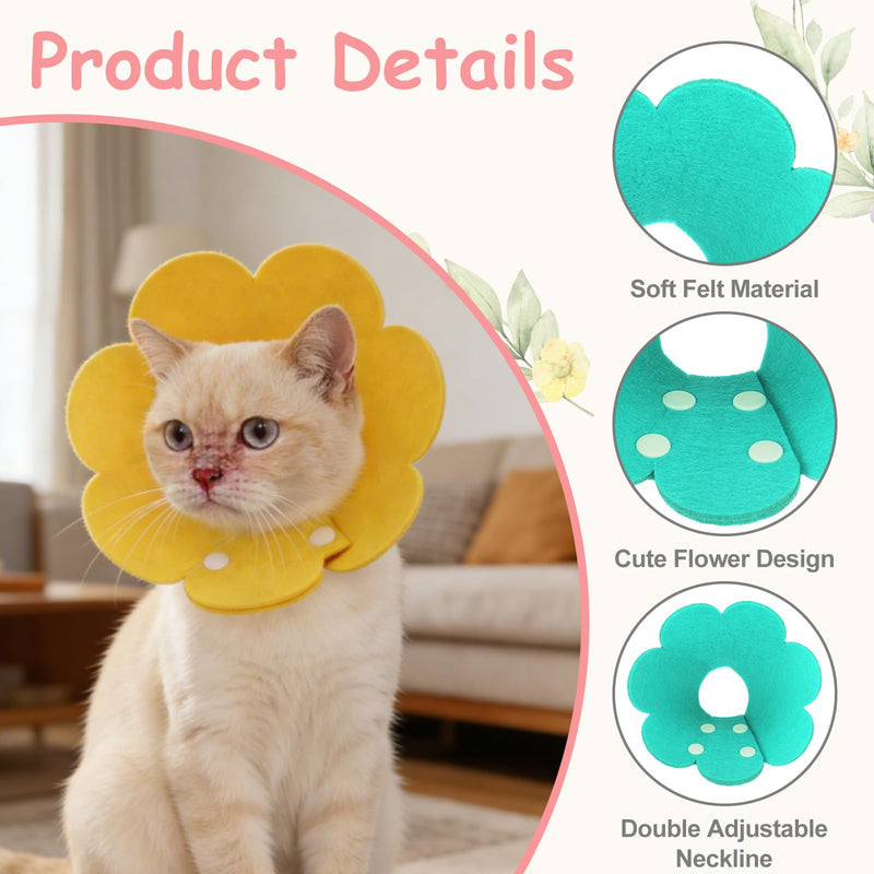 Felt Cat Recovery Collar, Cute Flower Cat Recovery Collar Adjustable Recovery Cones (2Pcs, XS 5.1-6.3inch, Sky Blue) for Small Dogs Kittens Cats XS（0-1 KG/0-2.2 lb）