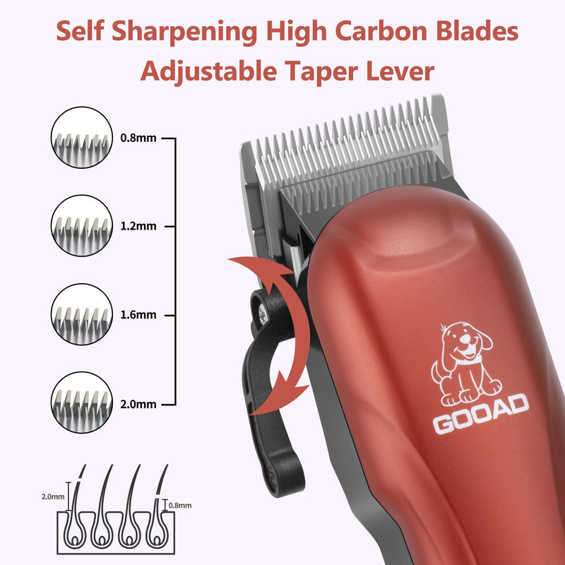 Dog Clippers for Grooming, Cordless, Low Noise, Electric Quiet, Rechargeable Pet Hair Clippers for Thick Coats, Trimmer Grooming Kit, Shaver for Small and Large Dogs Cats, Red