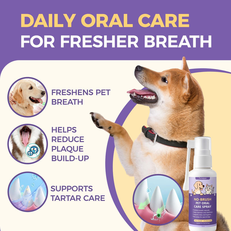 Furaqua Pet Dental Spray, Cleaning Spray for Dogs Teeth, Pet Breath Freshener – Dog Oral Care & Cat Teeth Cleaning - Targets Bad Breath, Plaque & Tartar - No Brushing(1) 1 - PawsPlanet Australia