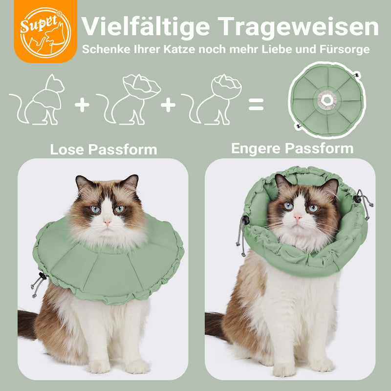 Adjustable Cat Collar 2-in-1 Soft Cat Collar with Flower Shape for Cats After Surgery and Injury, Protection from Licking on Paws & Stomach M light green