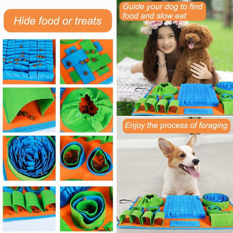 Vivifying Snuffle Mat for Dogs, Interactive Dog Puzzle Toy for Boredom and Mental Stimulation, Enrichment Feeding Game Sniff Mat Helps Dogs and Cats Slow Eating and Keep Busy Blue Green Orange - PawsPlanet Australia