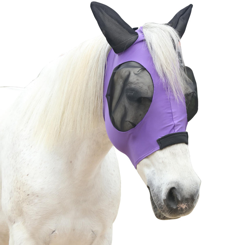 Stretchy Horse Fly Mask for Horses, Soft Lycra Equine Mesh Mask, Elasticity Horse Face Covering, Breathable&UV Protection, Violet, Cob Cob (Medium)