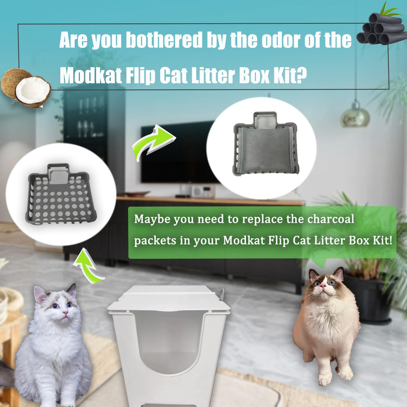 6PCS Activated Charcoal Odor Absorber Bags Compatible with Modkat Flip Cat Litter Box Kit，Natural Freshest Coconut shell Charcoal Bags，Absorb Odors/Control Damp from Pets/Keep Home Fresh - PawsPlanet Australia