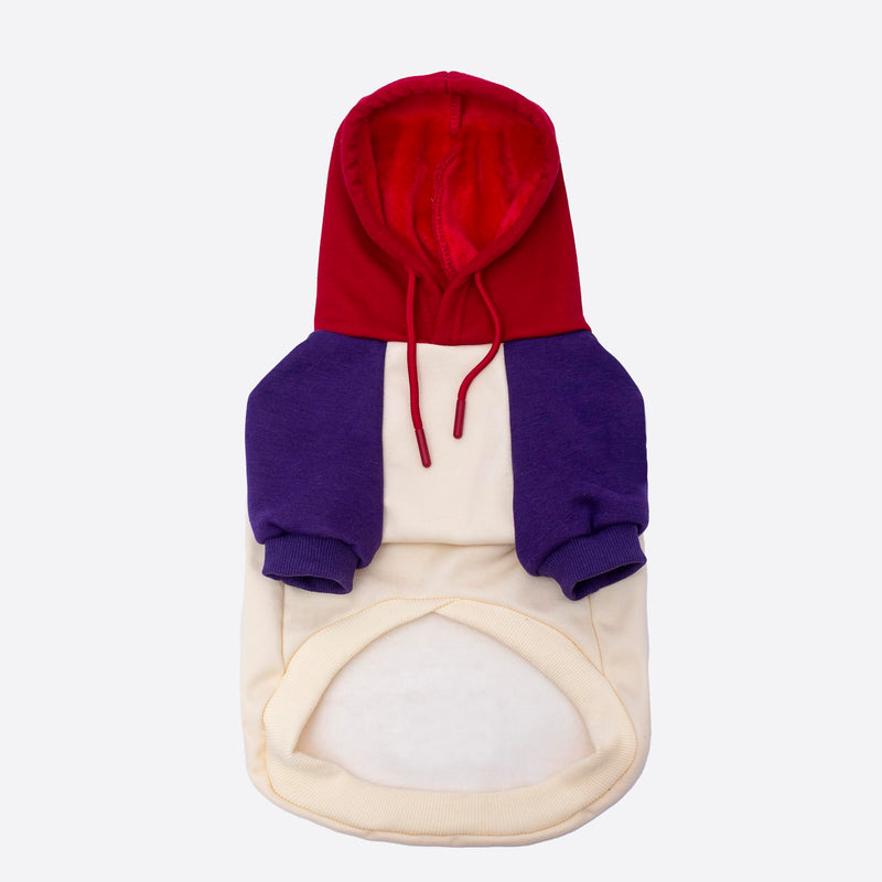 Color Block Dog Hoodie Dog Clothes Extra Warm Fleece Lining Stretchy Fit for Small Medium Large Dogs (Purple Cream, XX-Large) 2XL(Chest:26",Back:19") Purple Cream - PawsPlanet Australia