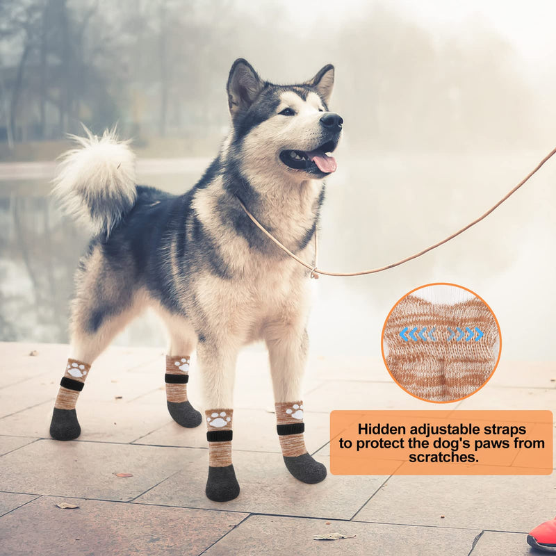 BEAUTYZOO Anti Slip Dog Socks Boots, Dog Shoes for Hot/Cold Pavement Snow Rain Days,Waterproof Grip Dog Booties Paw Protector for Hardwood Floor, Prevent Licking for Small Medium Large Senior Old Dogs Khaki XX-Large - PawsPlanet Australia