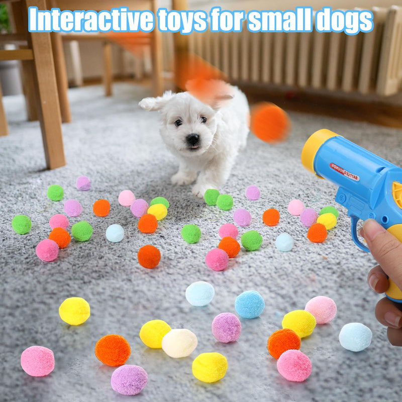 AIERSA Interactive Dog Toys Ball Launcher for Small Dogs, Dog Ball Toys to Keep Them Busy,Plush Ball Shooting Gun with 20Pcs Pom Pom Balls for Tiny Small Medium Size Dogs - PawsPlanet Australia