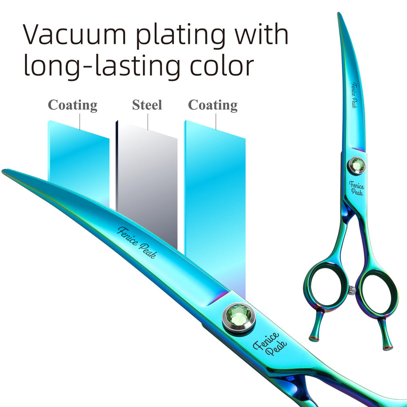 Fenice Peak 7.5'' Green Curved Dog Grooming Scissors Pet Shears with Ergonomic Offest Handle and Simulated Emerald Screw 440C Grooming Scissors Trimming Shears Durable and Sharp - PawsPlanet Australia