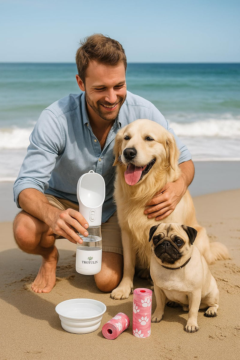 3-in-1 Portable Pet Water Bottle, Food Container & Waste Bag Dispenser – Leak-Proof Travel Feeder for Dogs & Cats by TROTULIN - PawsPlanet Australia