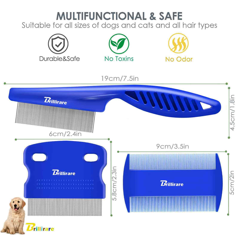 4 Pack Dog Grooming Comb, Pet Flea Lice Combs, Stainless Steel Cat Combs with Rounded Teeth, Double Sided Professional Pet Tear Stain Remover, Dematting Tool for Small, Medium & Large Pets - PawsPlanet Australia