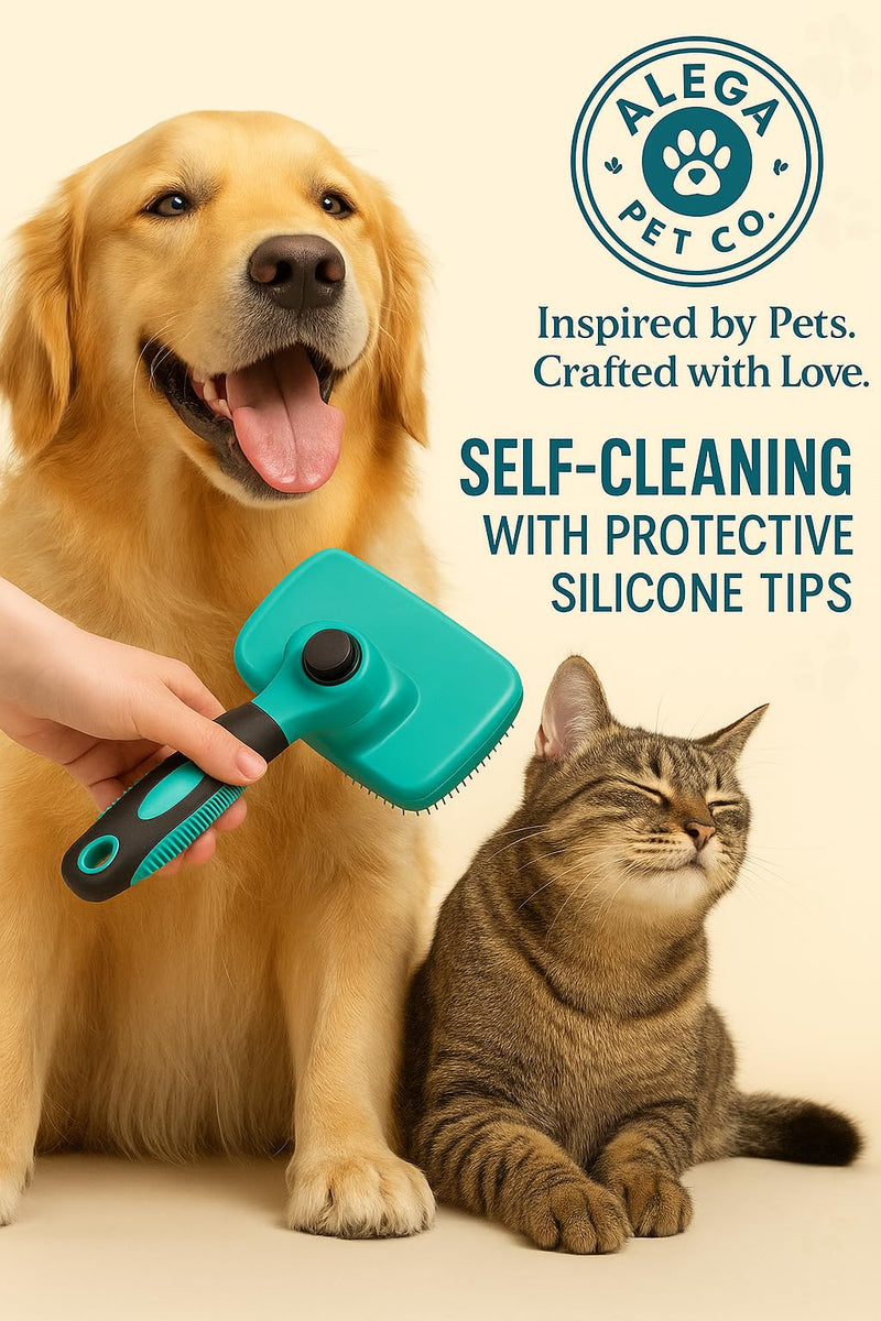 Self-Cleaning Pet Grooming Brush for Dogs & Cats – Gentle Silicone Tips Remove Loose Hair, Mats & Tangles – Comfortable Anti-Slip Grip - PawsPlanet Australia
