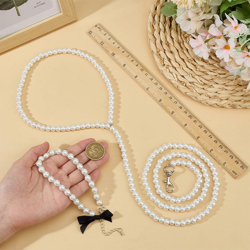 MAYJOYDIY White Pearl Necklace Collar and Beaded Leash for Dog Pet Cat Set, 47.2 inch Beaded Pet Chew-Proof Leash Extension with Alloy Clasp for Small Medium and Large Dogs Pet Supplies - PawsPlanet Australia