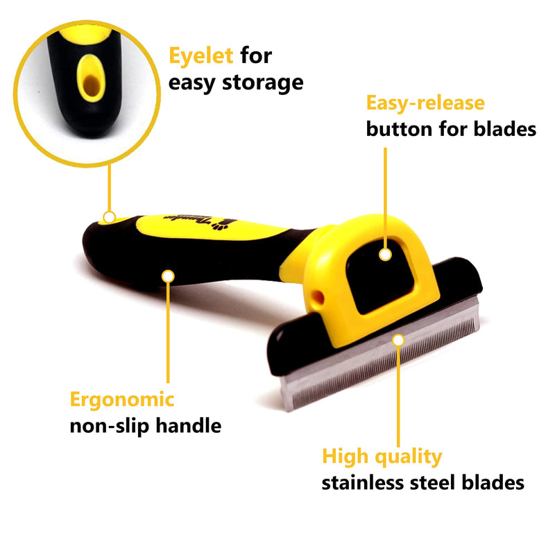 Best Professional Deshedding Tool and Pet Grooming Brush – D-Shedz by Thunderpaws for Small, Medium and Large Breeds of Dogs and Cats with Short or Long Hair Yellow - PawsPlanet Australia