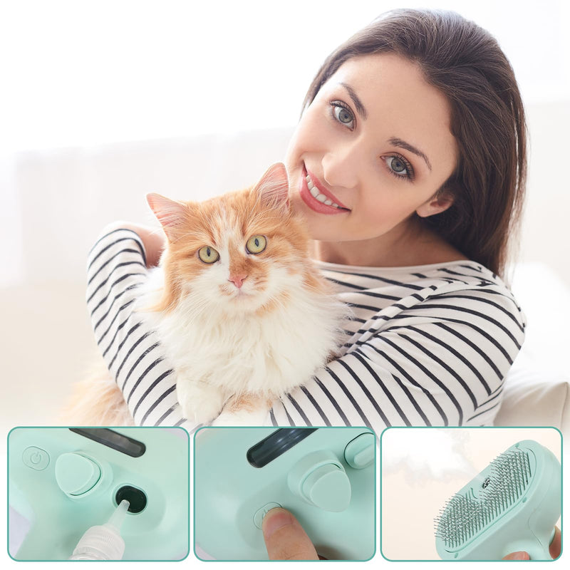 Pet Hair Remover, Pet Grooming Brush Hair, 3 in 1 Dog Steam Grooving Comb, Multi-Function Dog Hairdressing Spray Brush (Green) - PawsPlanet Australia