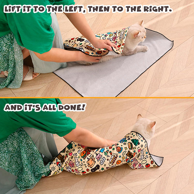 Cat Grooming Wrap, Self-Adherent Soft Cat Blanket to Wrap, Nail Clipping, Anti-Bite, Anti-Scratch, Anti-Escape Calming Wrap (Ocean, 10-13 lbs) Ocean