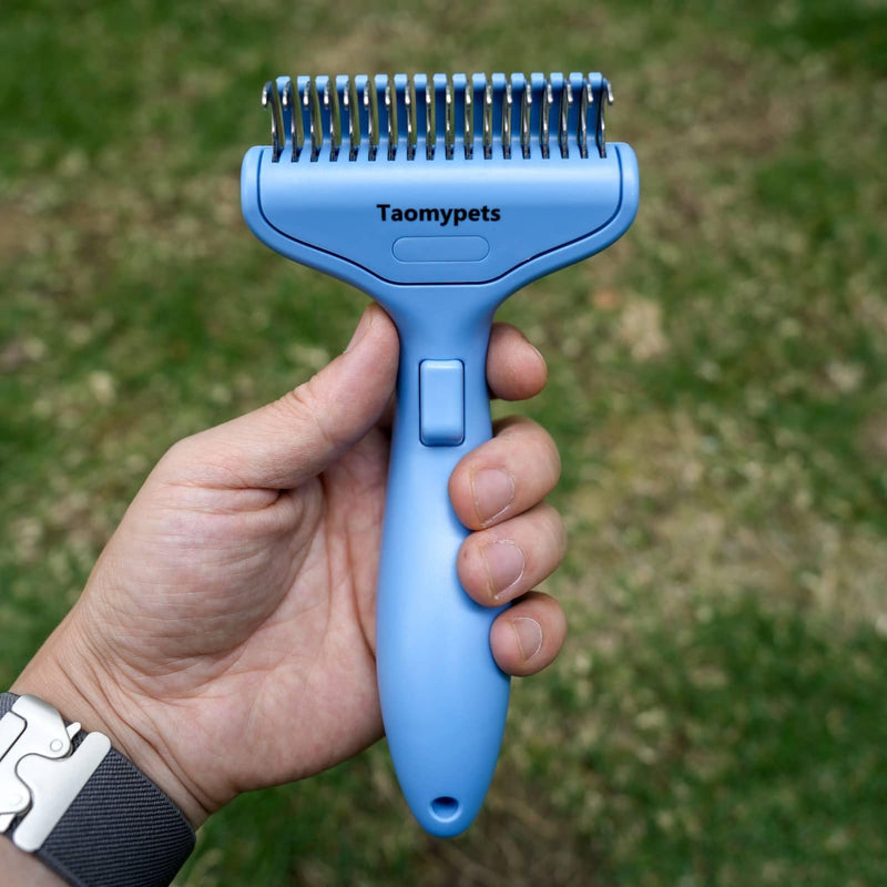 Self Cleaning Grooming Rake Brush for Shedding Gently Removes Loose Undercoat Mats Tangled Deshedding Grooming Tool for Dogs Cats Extra Wide (Blue) Blue - PawsPlanet Australia
