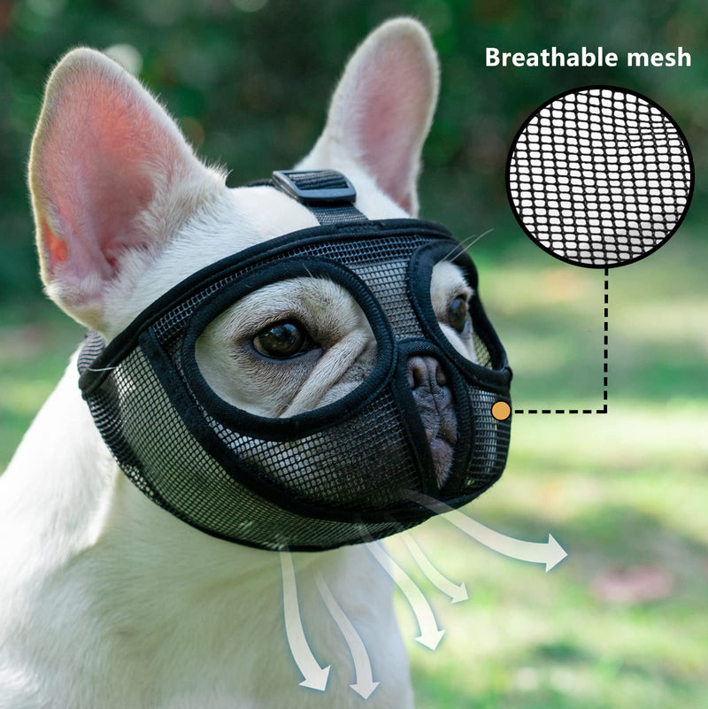 Ohcozzy Short Snout Dog Muzzle, Soft Mesh French Bulldog Muzzle with Enlarged Eye Hole to Prevent Eating Biting Licking(M,Black) M Black - PawsPlanet Australia