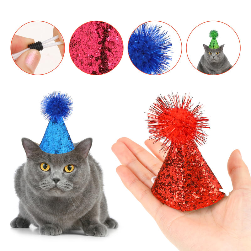 10 Packs Cat Birthday Hat, Dog Party Hats, Multi-color Cat Hats, Mini Party Hats, Cute Puppy Hat with Pompons, Adjustable Headbands Birthday Hats for Kittens Rabbits Dogs Small Animals Friends - PawsPlanet Australia